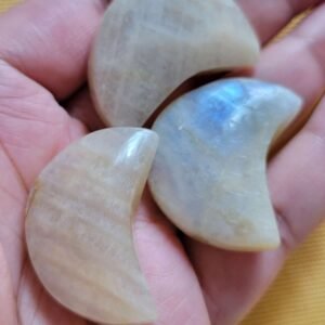 genuine moonstone crescent moons (real white labradorite blue flash)