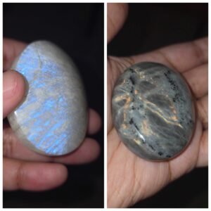 blue flash moonstone labradorite palm stone set, polished intuition protection crystals